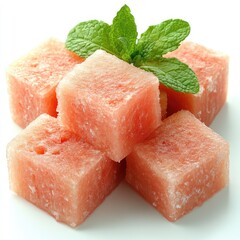 Frozen watermelon cubes, fresh mint garnish