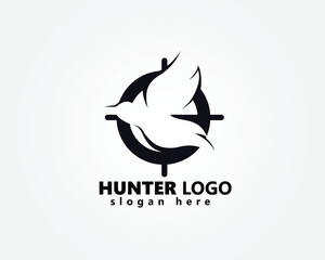 Obraz premium creative hunter club, animal logo, shadow of wild duck flying in the snap shot, logo design template