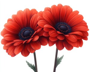 Two vibrant red flowers, detailed illustration