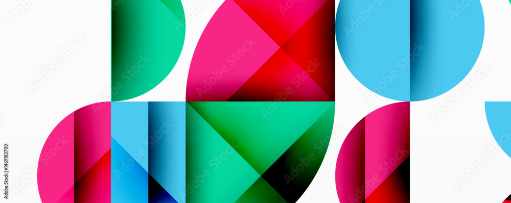 Aufkleber Abstract geometric composition. Overlapping circles, triangles create vibrant colorful pattern. Modern design, clean aesthetic.
