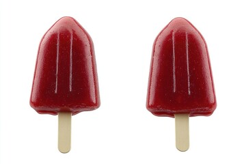 Two red popsicles on white background. Melted tips
