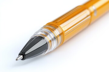 Close-up of a vibrant orange pen.  Clear details show the tip and body