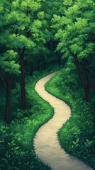Nature trail illustrations, woodland, realistic lush green forest