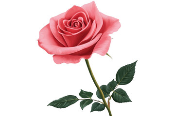 Fototapeta premium Pink rose with stem and leaves on white background on transparent background