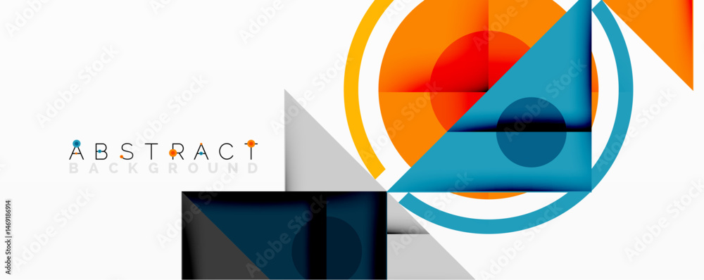 Poster Modern geometric design. Overlapping shapes create dynamic visual effect. Bright colors contrast with white space. Minimalist composition.