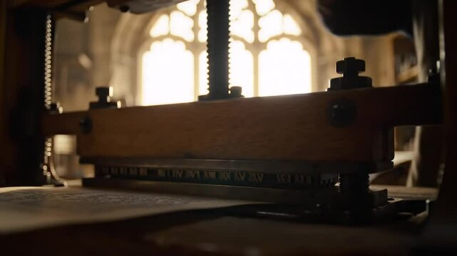 Operating Antique Printing Press in Workshop Slow Motion