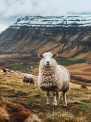 Sheep Grazing in a Field in Iceland