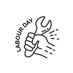 Labour Day graphic featuring a hand holding a wrench