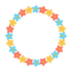 Cute plumeria flowers wreath, circle frame. Vector illustrations