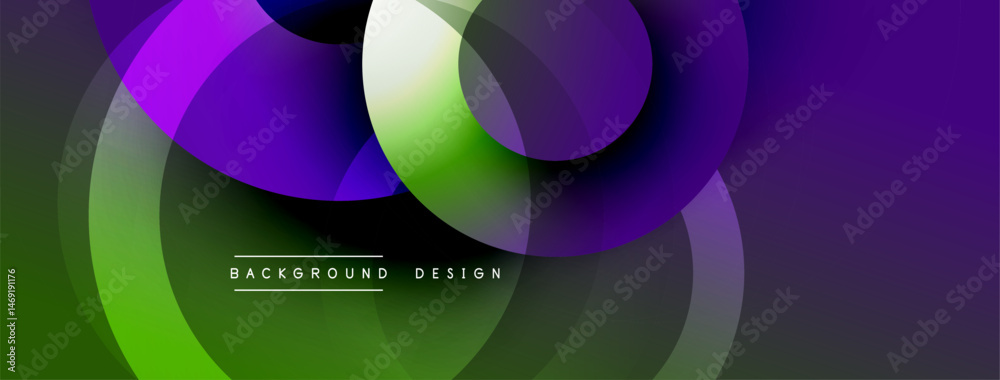 Poster Abstract colorful design. Overlapping circles create dynamic gradient effect. Modern background for presentations, banners, websites.