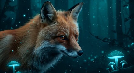 Enchanting Red Fox in a Glowing, Mystical Forest