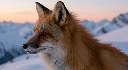 Majestic Red Fox in Winter Mountain Landscape