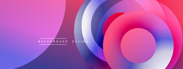 Abstract colorful circles overlap, creating dynamic visual effect. Gradient shades blend pink, purple, blue hues. Modern design element.