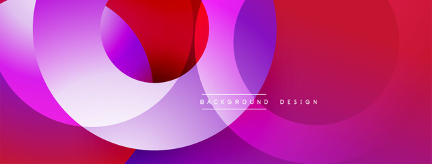Abstract composition featuring overlapping circles. Vibrant magenta, purple, red hues create dynamic visual effect. Modern design element.
