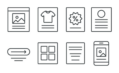 Content management linear icons set – outline, web design, cms and layout tools