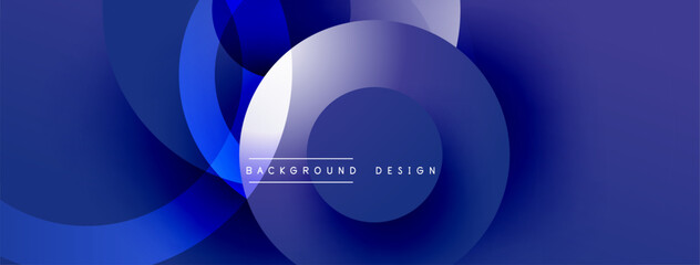 Abstract blue layers create dynamic visual effect. Overlapping circles suggest depth, modern aesthetic. Text reads background design.