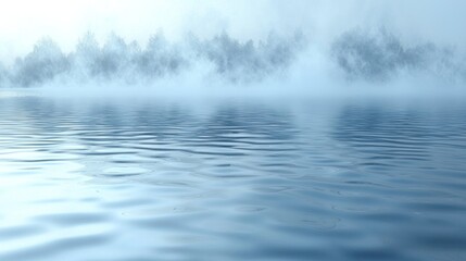 Fototapeta premium Serene lake view with mist and forest in the background, in soft light