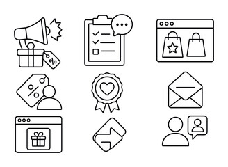 E-commerce and shopping outline icons set – linear, digital, retail symbols