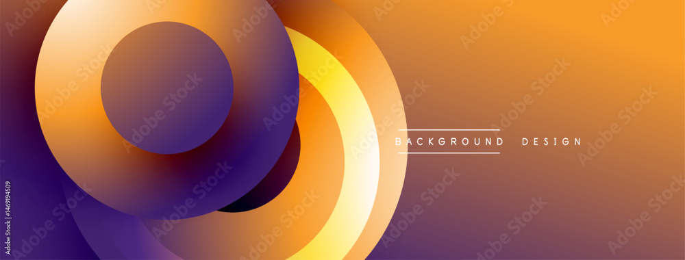 Poster abstract circles overlap, creating dynamic gradient effect. orange, purple hues dominate design. mod
