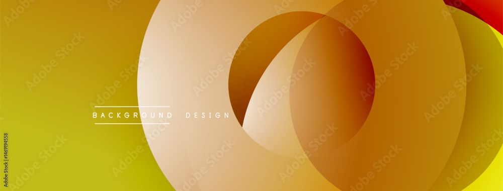 Leinwandbilder Abstract yellow, orange layers create dynamic background. Smooth gradients, circular shapes suggest modern design elements. Minimal text present.