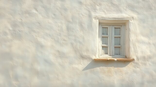 Aged White Window on a Cream Colored Wall