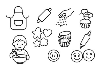 Baking and cooking outline icons set – silhouette, kitchen, culinary symbols