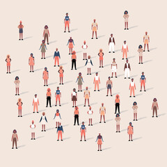 Diverse Group of Stylized Human Figures Scattered Across a Light Background – Concept of Inclusivity and Social Connection