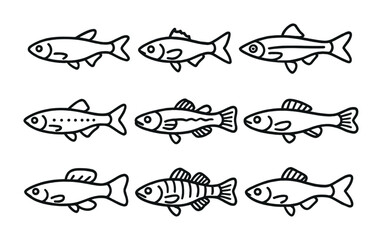 Aquatic animals outline icons set – fish, linear, sea life symbols
