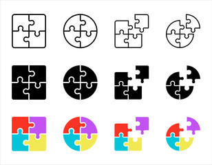 Piece of the puzzle. Puzzle icons set, clipart isolated on a white background.