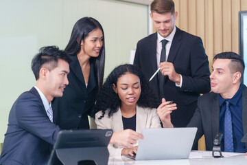multiracial business people conference with laptop on table in office room,talking,discussion,consultation,concept business,working,meeting