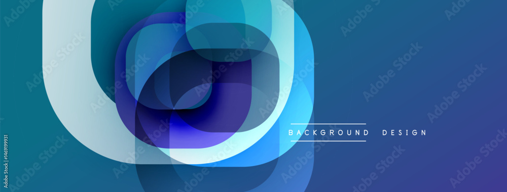 Poster abstract layered shapes create dynamic blue composition. modern design suggests movement, depth, tec