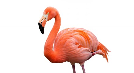 Vibrant Pink Flamingo Posing Against a Clean White Background Isolated