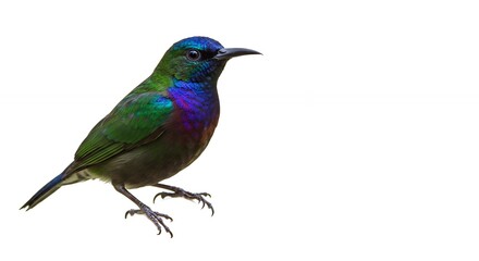 Vibrant Sunbird with Iridescent Plumage Isolated on Clean White Background