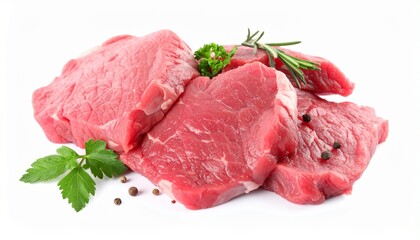 Raw Beef Steaks with Fresh Rosemary on White Background