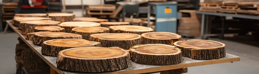 Wood slices serve as rustic centerpiece bases, perfect for enhancing any decor with natural charm and elegance.