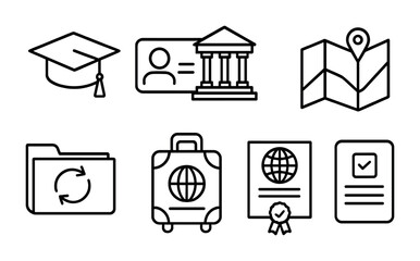 Education and travel line icons set – outline, linear, academic essentials
