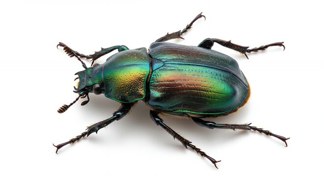 Vivid Macro Shot of a Jewel Beetle with Iridescent Shell on White
