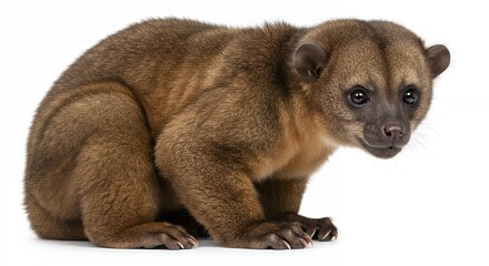 Obraz premium Adorable Kinkajou Posing on White Background Showing Detailed Fur and Eyes
