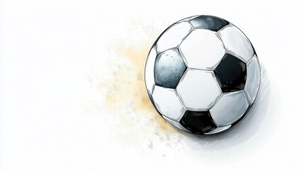 A hand-drawn soccer ball illustration on a white background, showing crisp, sharp outlines and a minimalist design for sports enthusiasts.