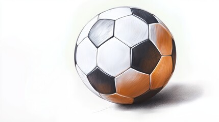 Naklejka premium A hand-drawn soccer ball in a sketchbook with shading and texture, showcasing the artistry behind sports equipment design.