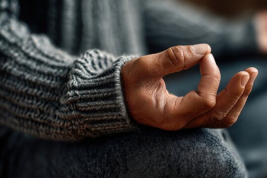 African American male meditates in seated lotus position focusing on mental health for holistic wellbeing and peace
