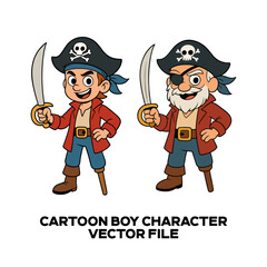 Cartoon Boys Pirates Vector Character Design. 2d vector illustration of a cute and beautiful cartoon character. Editable EPS file.