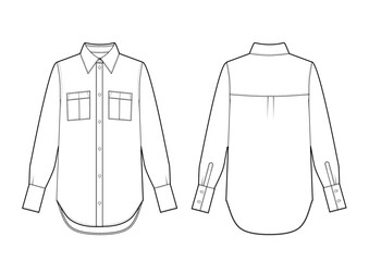 Long sleeves basic shirts with pockets flat drawing illustration for woven fabric fashion design sketch   