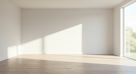 Fototapeta premium Empty room interior with wooden floor daylight