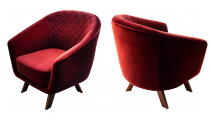 dark red modern armchairs isolated on white background PNG