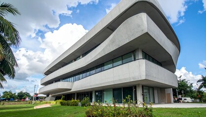 Modern Architectural Design with Curved Lines and Outdoor Landscaping