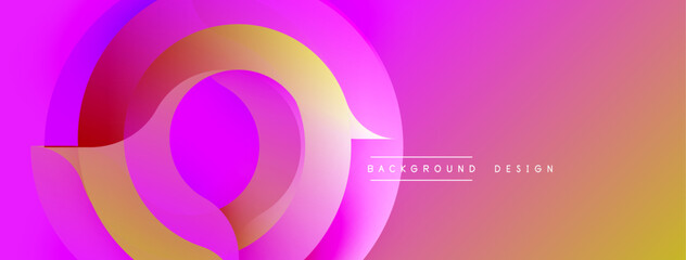 Abstract vibrant design features overlapping circles. Gradient colors transition from pink, purple, orange, yellow. Modern aesthetic.