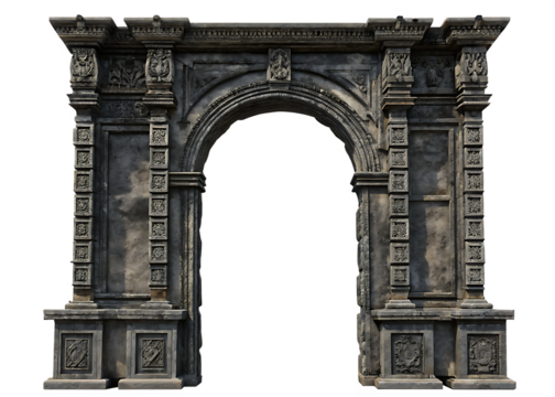 dark stone anchient arch gate isolated on white background PNG
