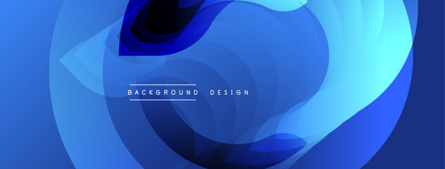 Abstract blue design features flowing shapes, gradients. Modern aesthetic, suitable for backgrounds, presentations. Clean, dynamic composition.