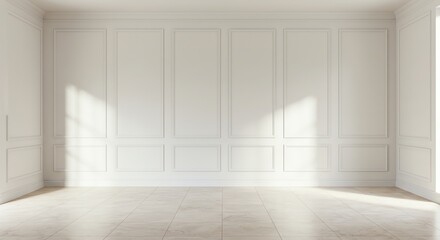 Fototapeta premium Empty room with white walls and tile floor